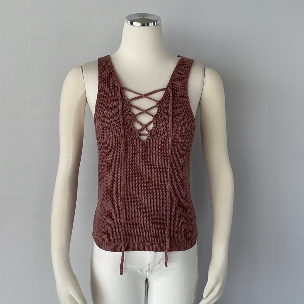 NWOT Love Tree Knit Tank Lace up Small - Picture 1 of 10